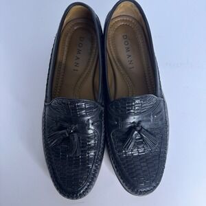 Domani Men's Black Leather Tassel Woven Loafers Shoes Size 10M Office Preppy